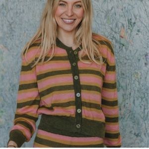 Daily Drills Striped Knit Cardigan Bouquet